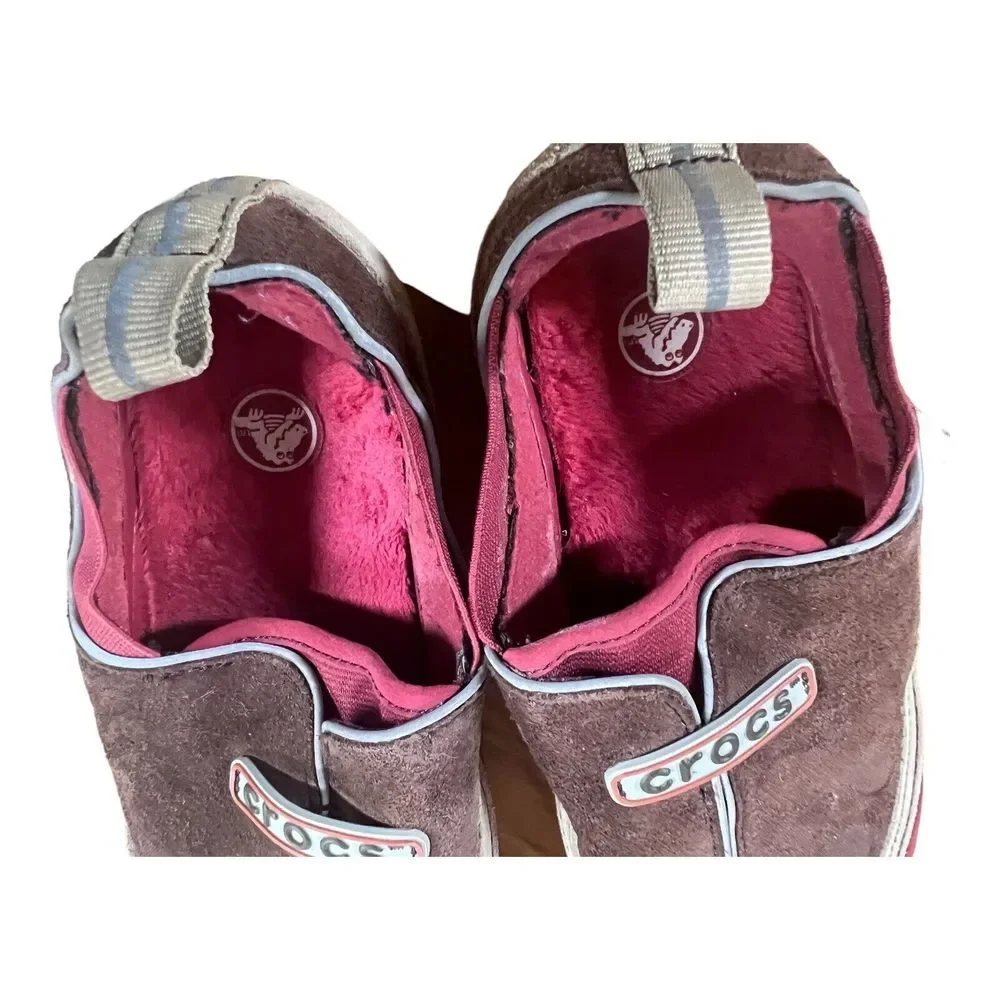 Crocs Size J 3 Kids Red Brown‎ Lined Shoes Grip Bottom